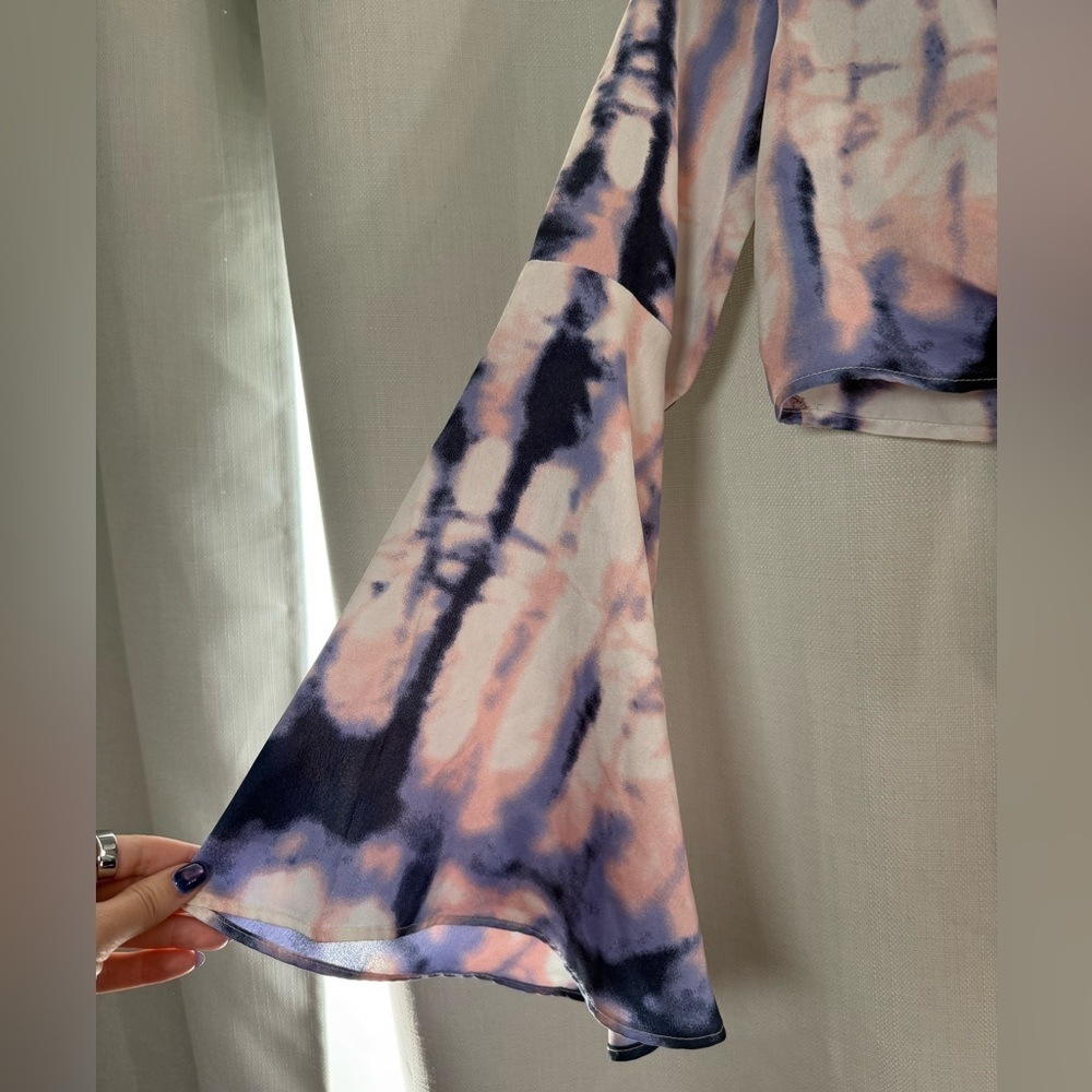 Nasty Gal Flare to Join Us Purple Pink Tie Dye Long Sleeve Cropped Blouse US 0 - Picture 7 of 10